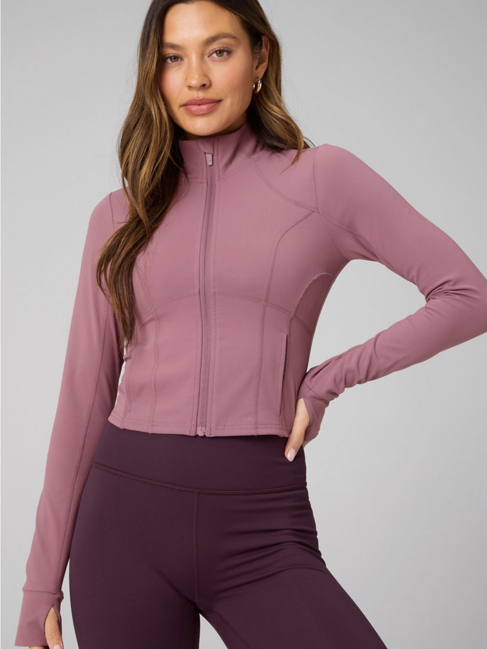 Fabletics Cropped Perfect Storm Training Jacket - Mushroom Mauve - Size XL - NWT